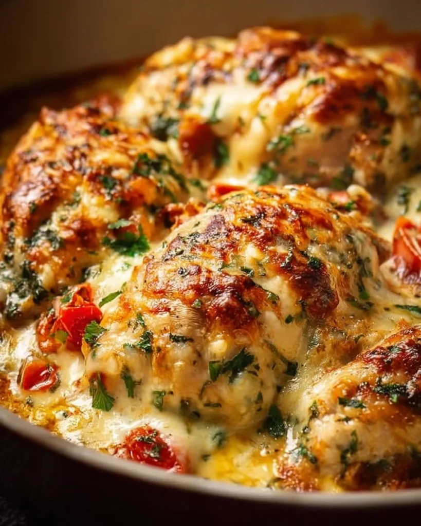 Mediterranean Baked Tuscan Chicken Casserole with fresh herbs and vegetables