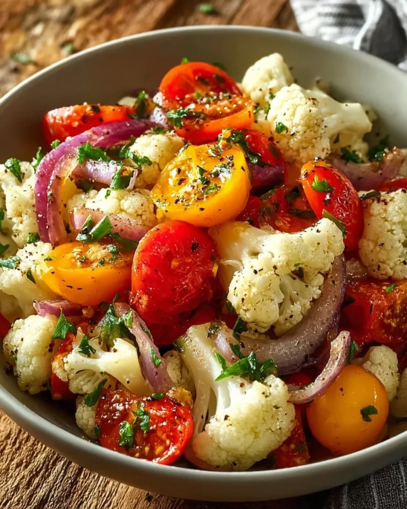 Vibrant Mediterranean Cauliflower Salad with fresh vegetables and herbs