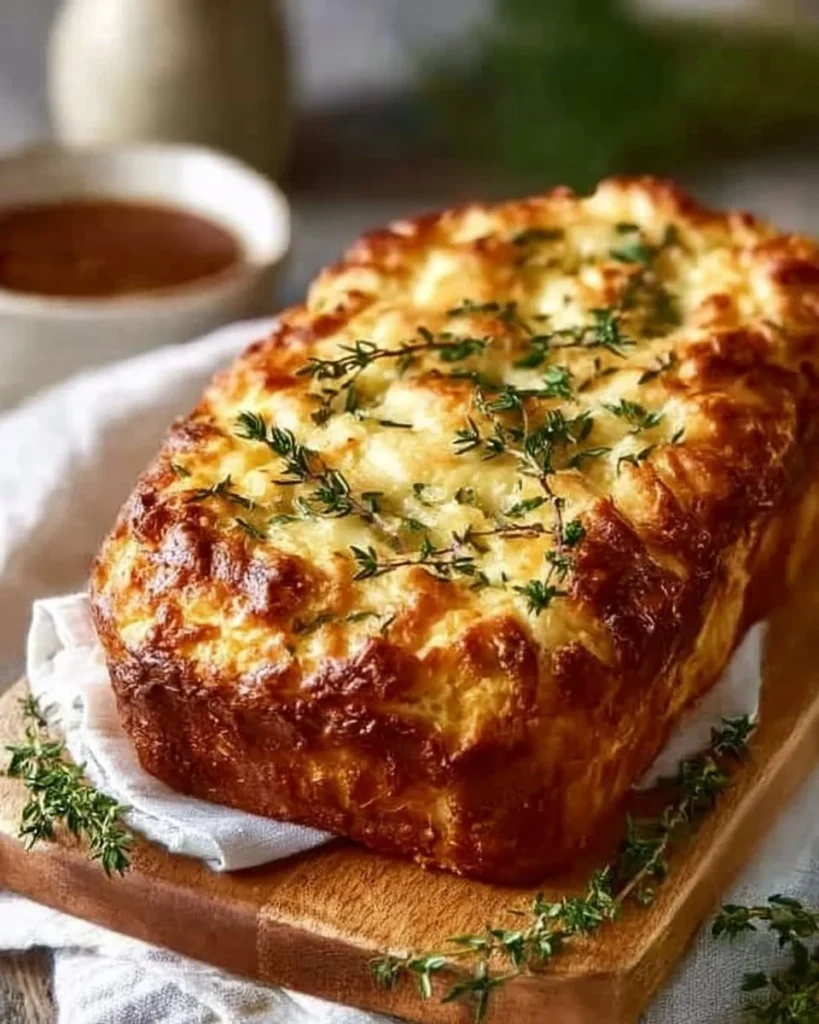 Freshly baked Mediterranean Cheesy Herb Bread with herbs and melted cheese