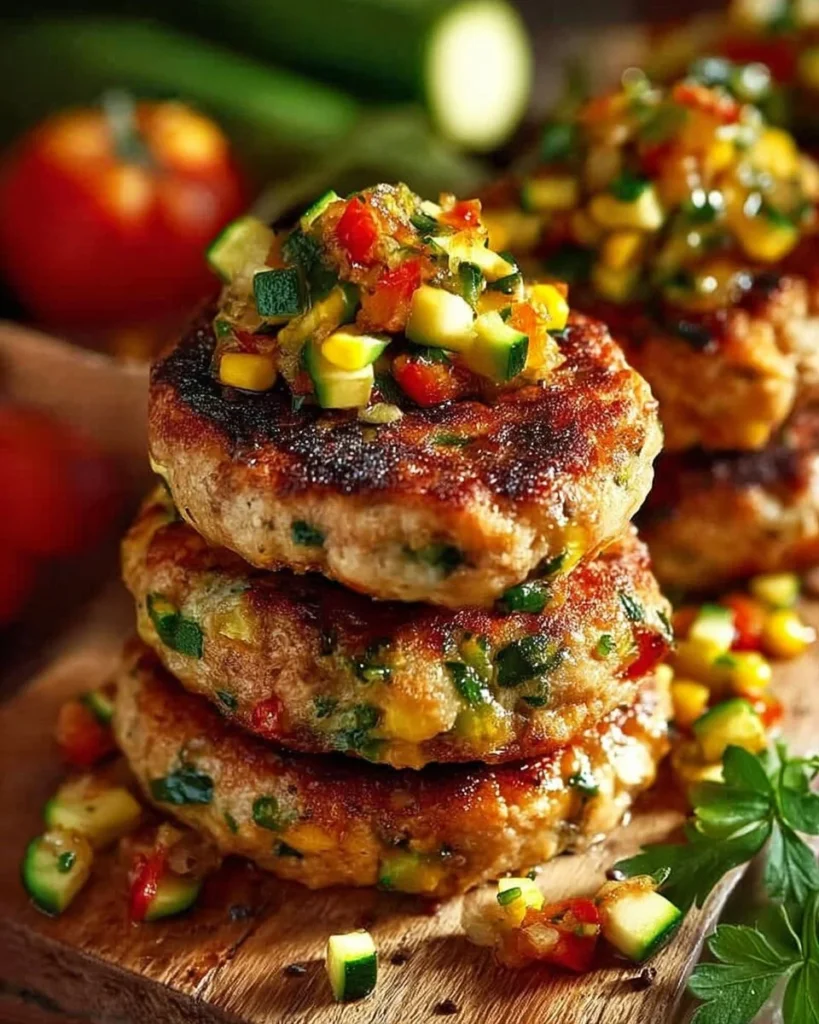 Mediterranean chicken burger with yogurt sauce and fresh relish on a plate