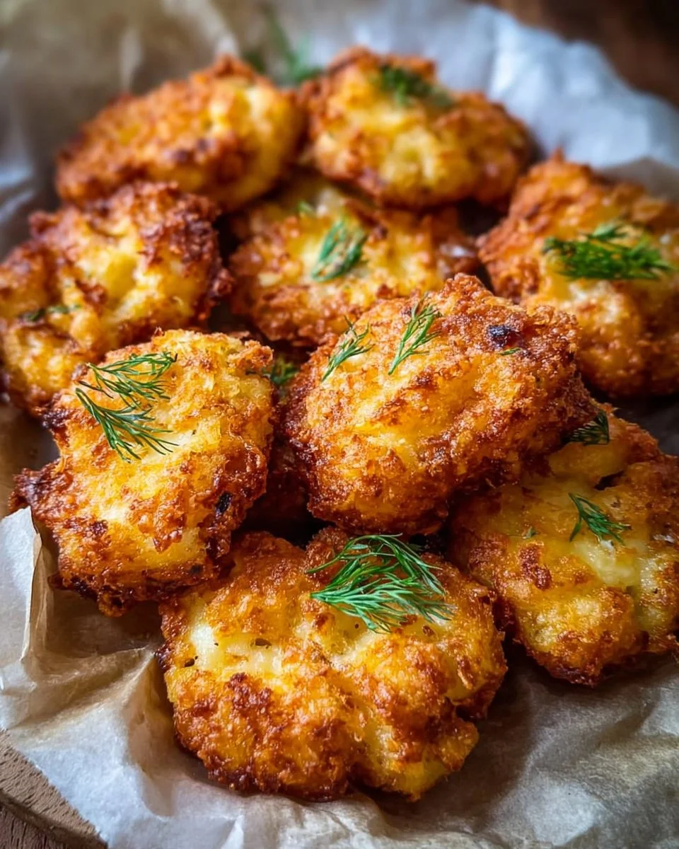Mediterranean Chicken and Cheese Fritters served with fresh herbs