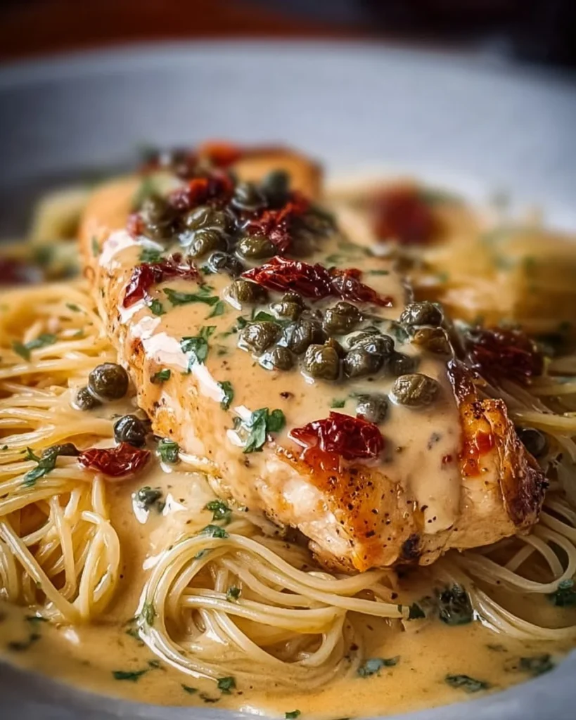 Mediterranean Chicken Piccata dish with lemon and capers