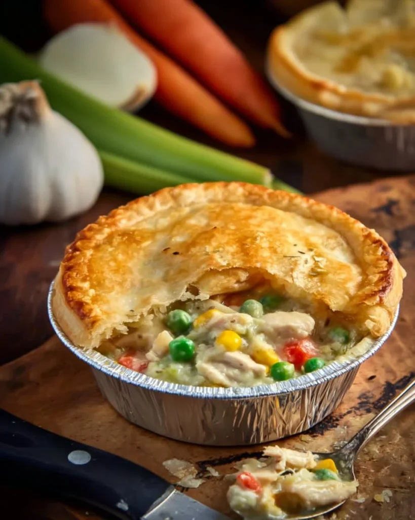 Mediterranean Chicken Pot Pie with colorful vegetables and flaky crust