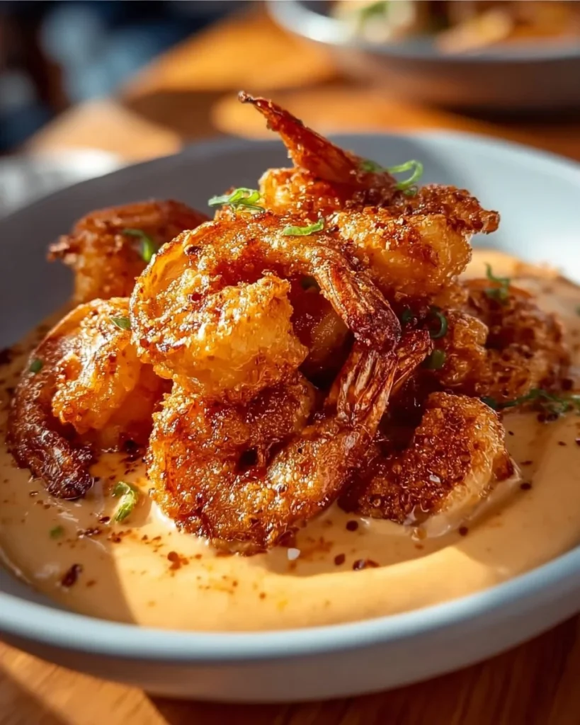 Mediterranean Coconut Shrimp served with sweet chili mayo on a plate