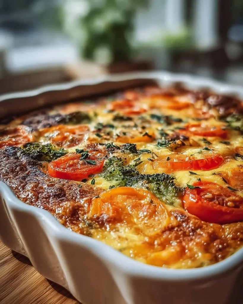 Mediterranean Cottage Cheese Bake with fresh veggies on a plate