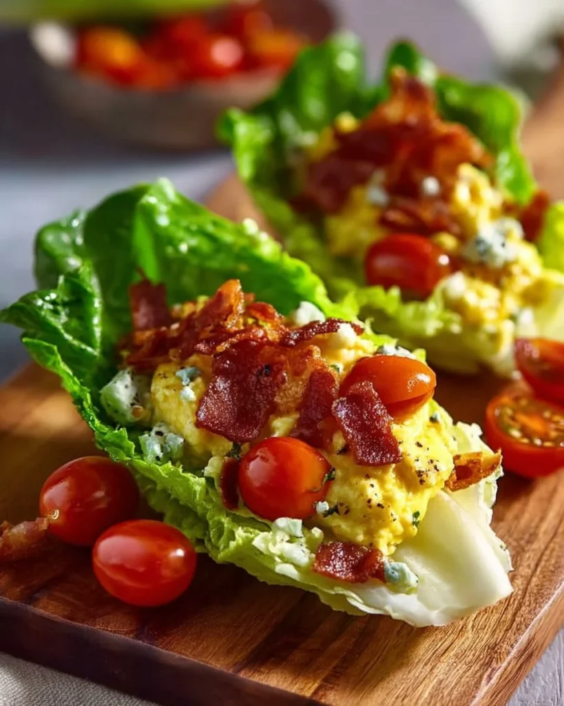 Mediterranean egg salad lettuce wraps with fresh ingredients on a plate