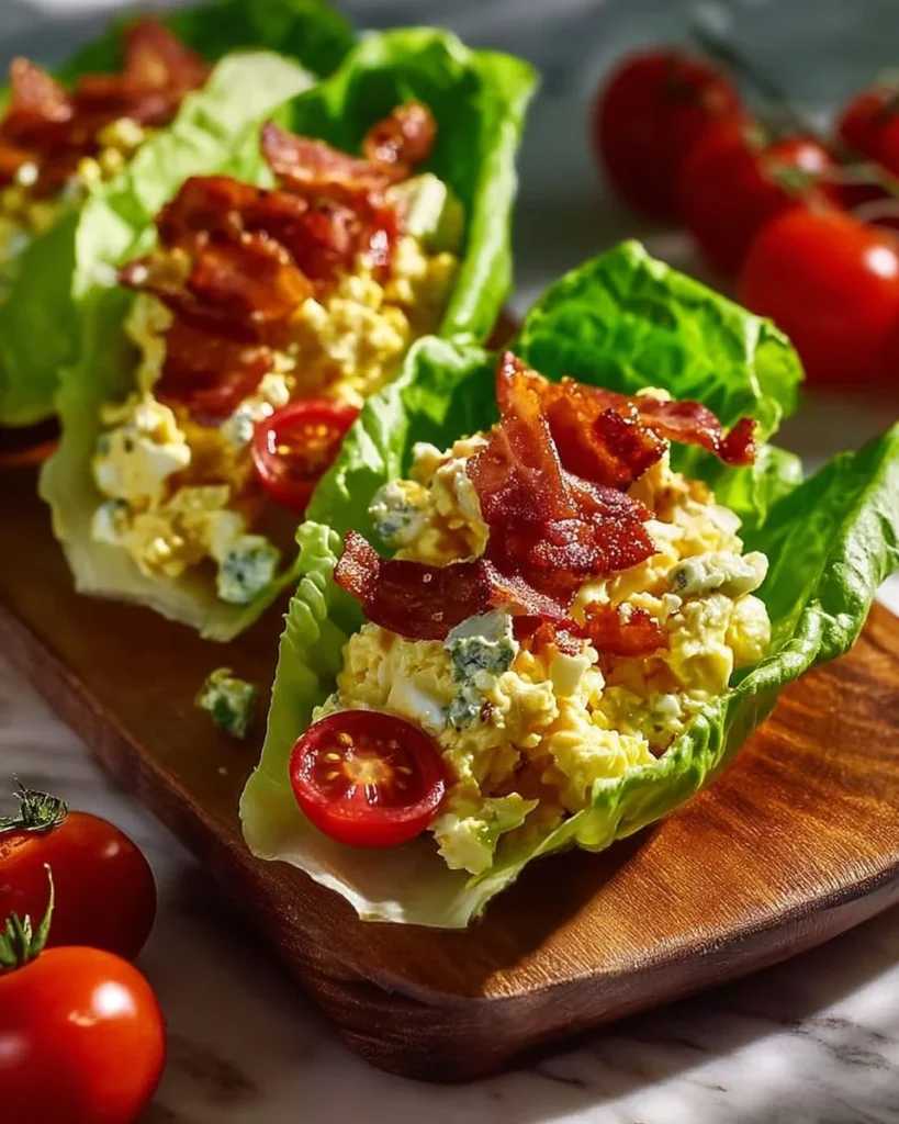 Mediterranean egg salad lettuce wraps served on a plate