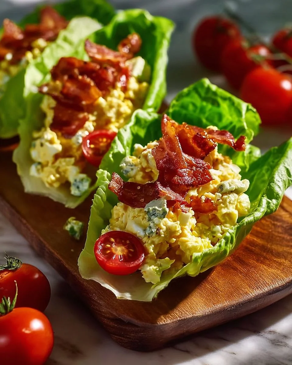 Mediterranean egg salad lettuce wraps served on a plate