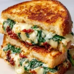 Mediterranean grilled cheese sandwich with herbs and tomatoes