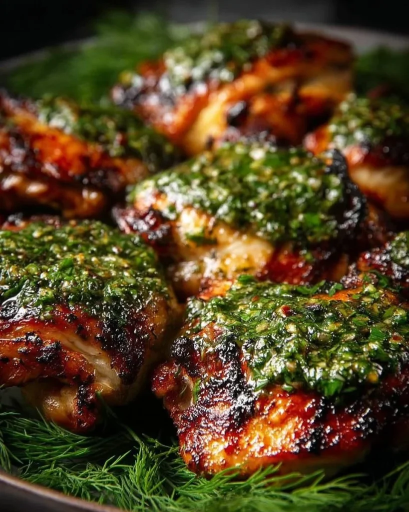 Delicious Mediterranean grilled chicken thighs with herb marinade on a plate.