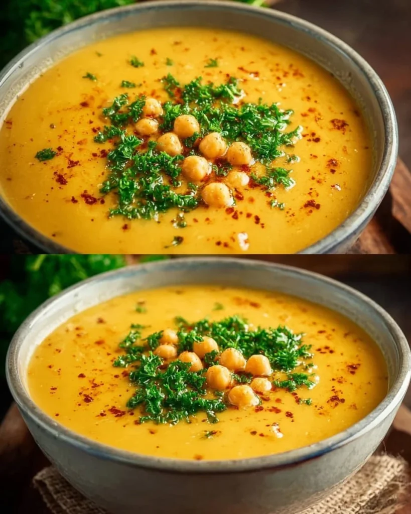Bowl of Mediterranean Italian Chickpea Soup with fresh herbs and vegetables