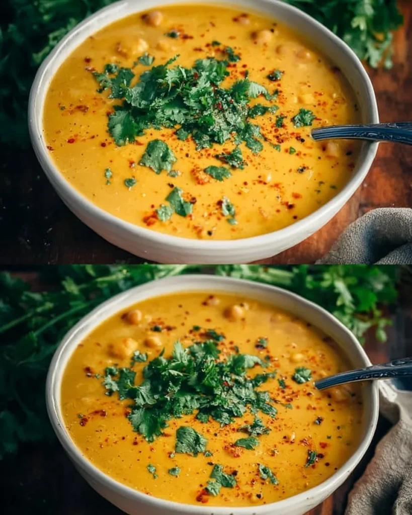 Bowl of Mediterranean Italian Chickpea Soup garnished with herbs and spices