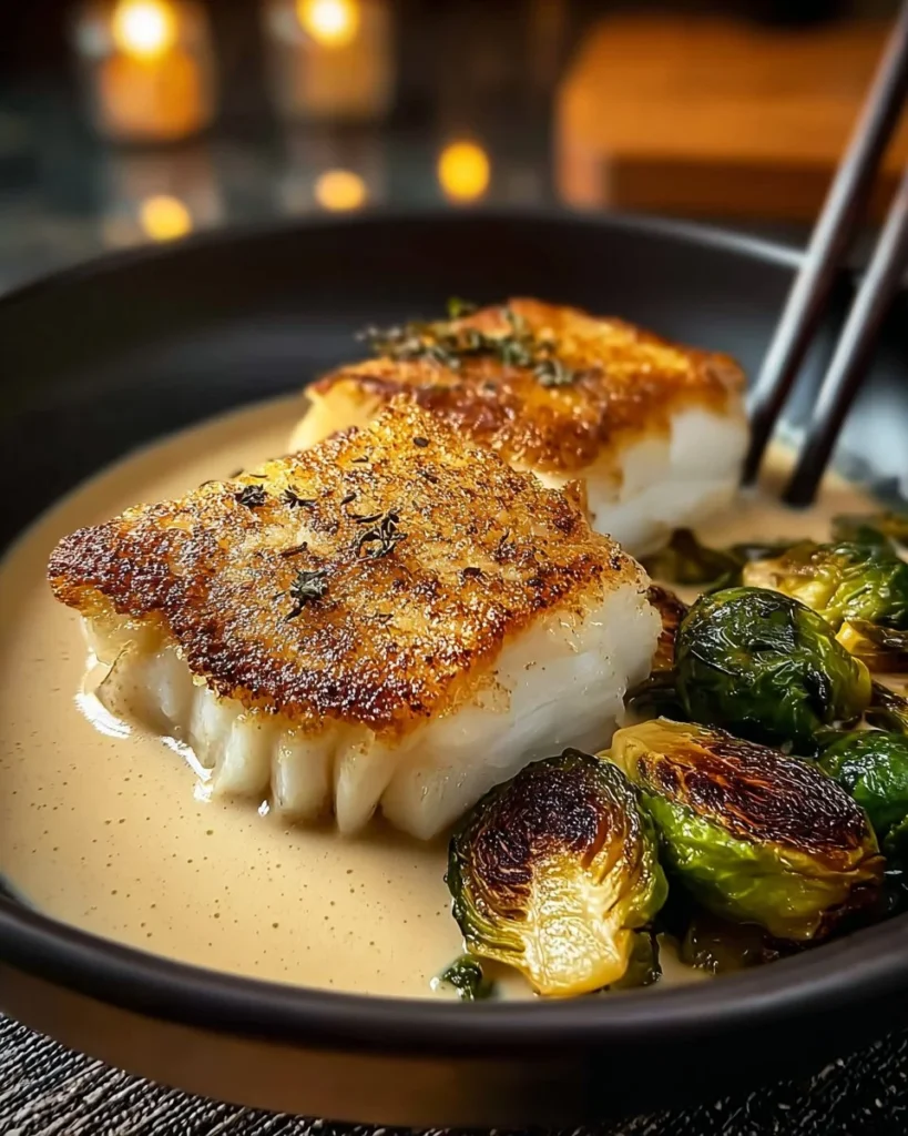 Mediterranean lemon garlic cod fillets with roasted vegetables on a plate