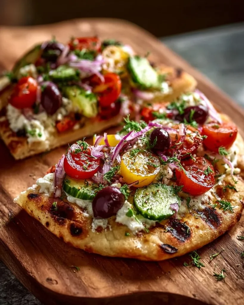 Mediterranean flatbread topped with whipped feta cheese and fresh herbs