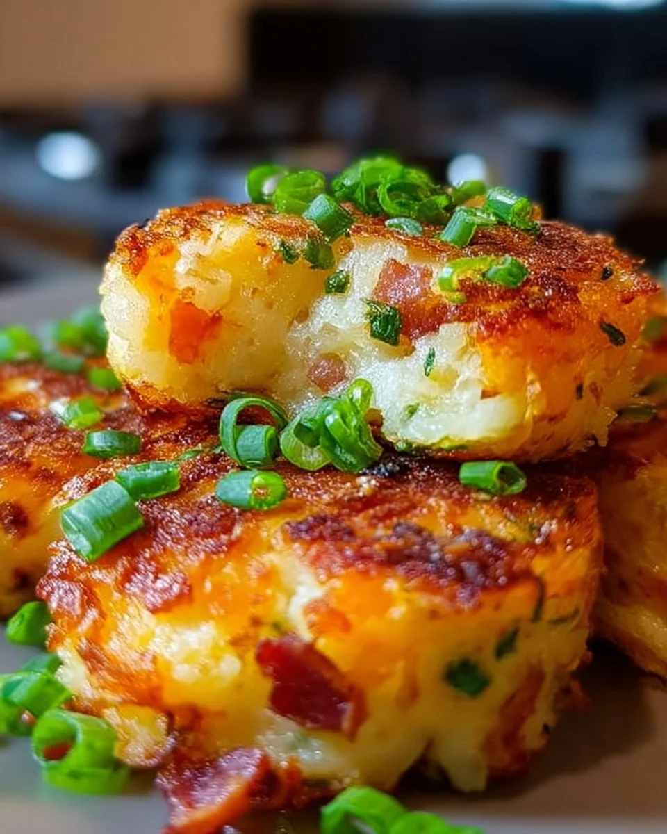 Mediterranean Loaded Mashed Potato Cakes served on a plate with fresh herbs