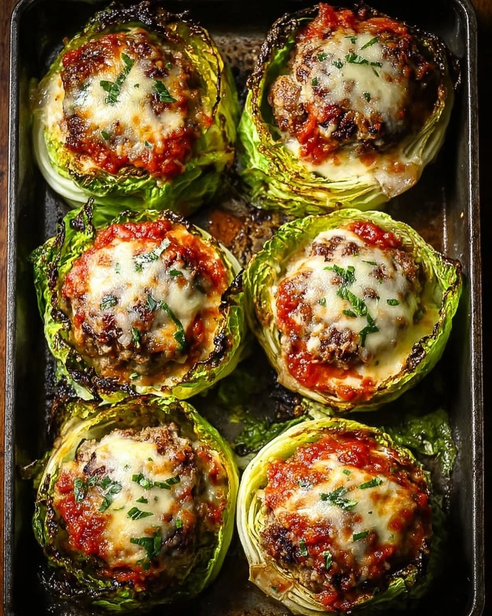 Mediterranean oven-baked cabbage burgers served on a plate with salad.
