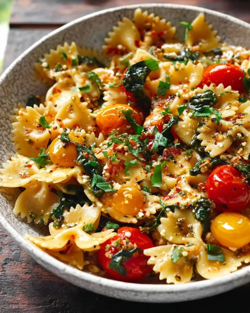 Mediterranean Pasta with Feta Cheese served in a vibrant bowl