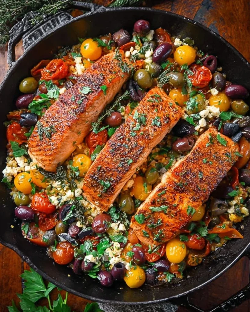 Delicious Mediterranean Salmon with herbs and vegetables