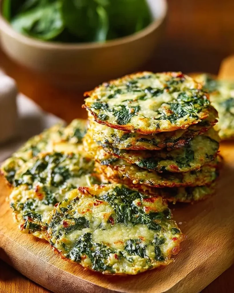 Plate of Mediterranean Spinach and Feta Crisps ready to serve as a tasty snack