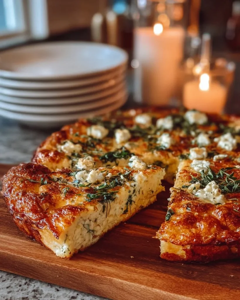 Mediterranean spinach and feta focaccia-style bread fresh from the oven.
