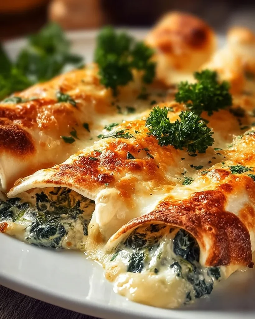 Delicious Mediterranean spinach ricotta cannelloni baked to perfection