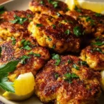 Mediterranean sticky lemon garlic chickpea cakes served on a plate