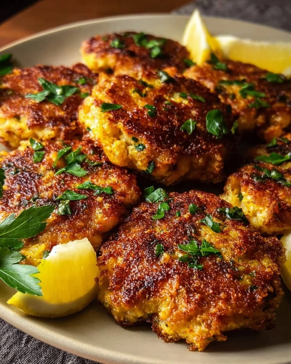 Mediterranean sticky lemon garlic chickpea cakes served on a plate