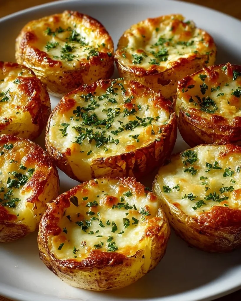 Mediterranean stuffed potato cups filled with savory ingredients and herbs.
