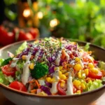 Mediterranean Super Crunchy Mix Salad with fresh vegetables and herbs