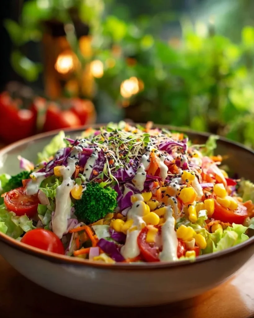 Mediterranean Super Crunchy Mix Salad with fresh vegetables and herbs