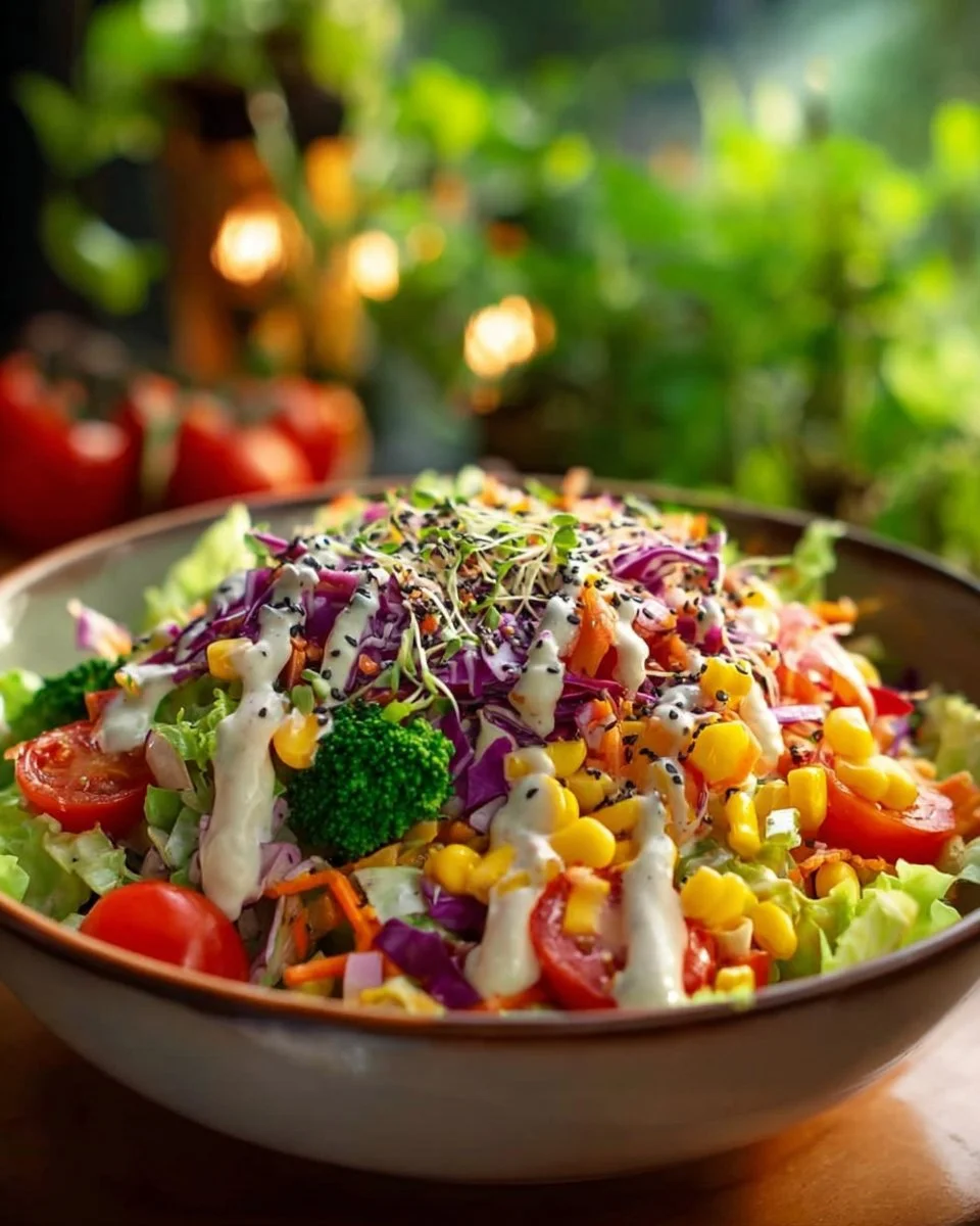 Mediterranean Super Crunchy Mix Salad with fresh vegetables and herbs