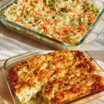 Mediterranean zucchini cornbread casserole served in a dish