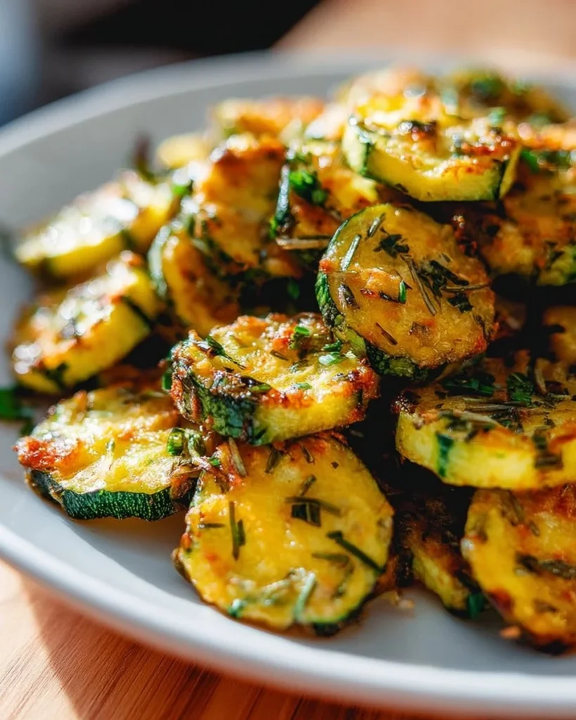 Plate of Mediterranean zucchini garlic bites garnished with herbs
