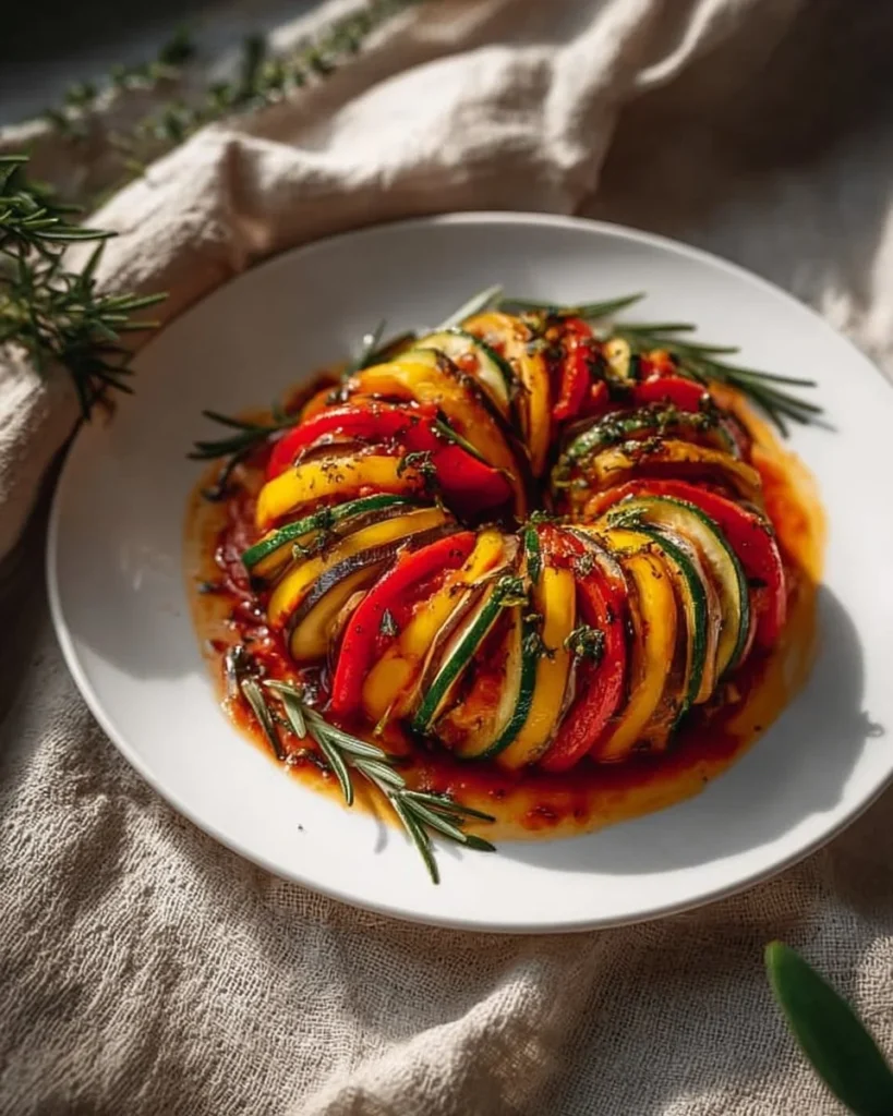 Mediterranean zucchini ratatouille with fresh vegetables and herbs