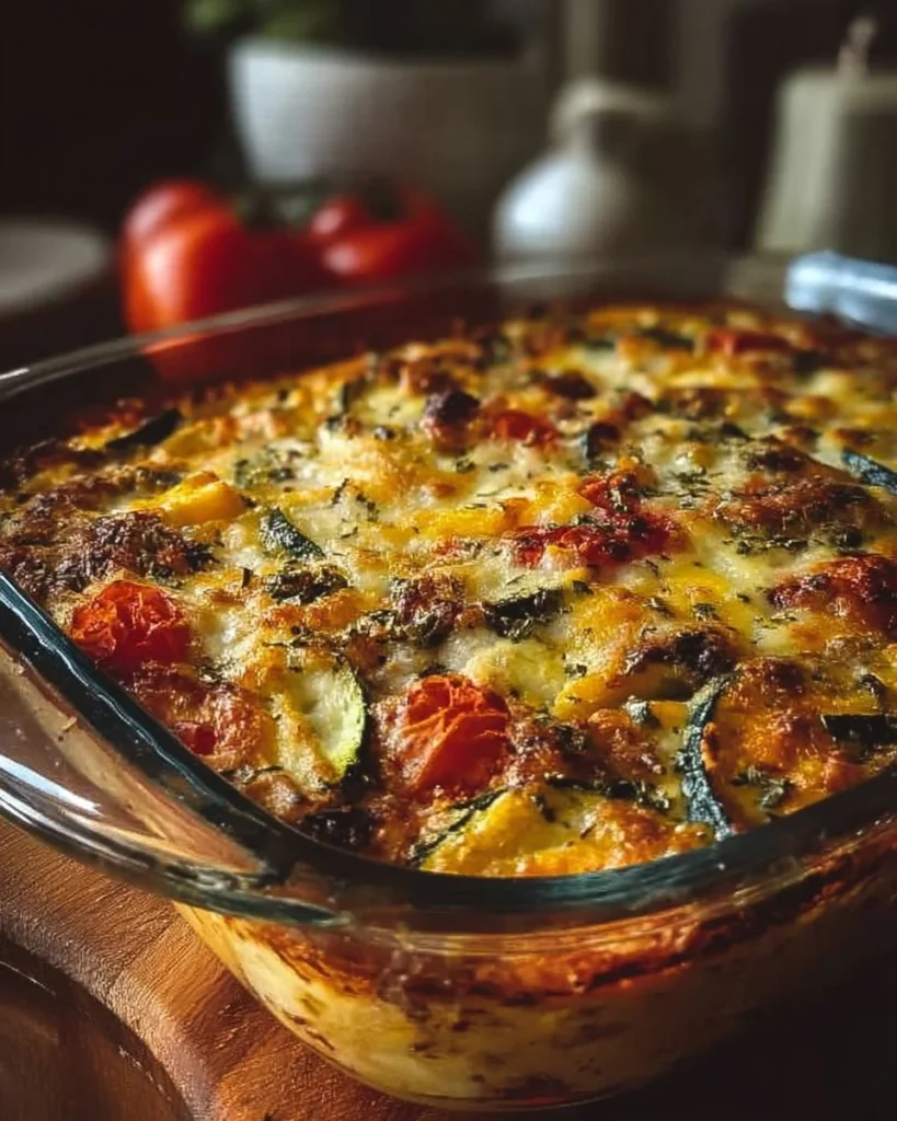 Delicious Mexican zucchini bake with cheese and spices in a baking dish
