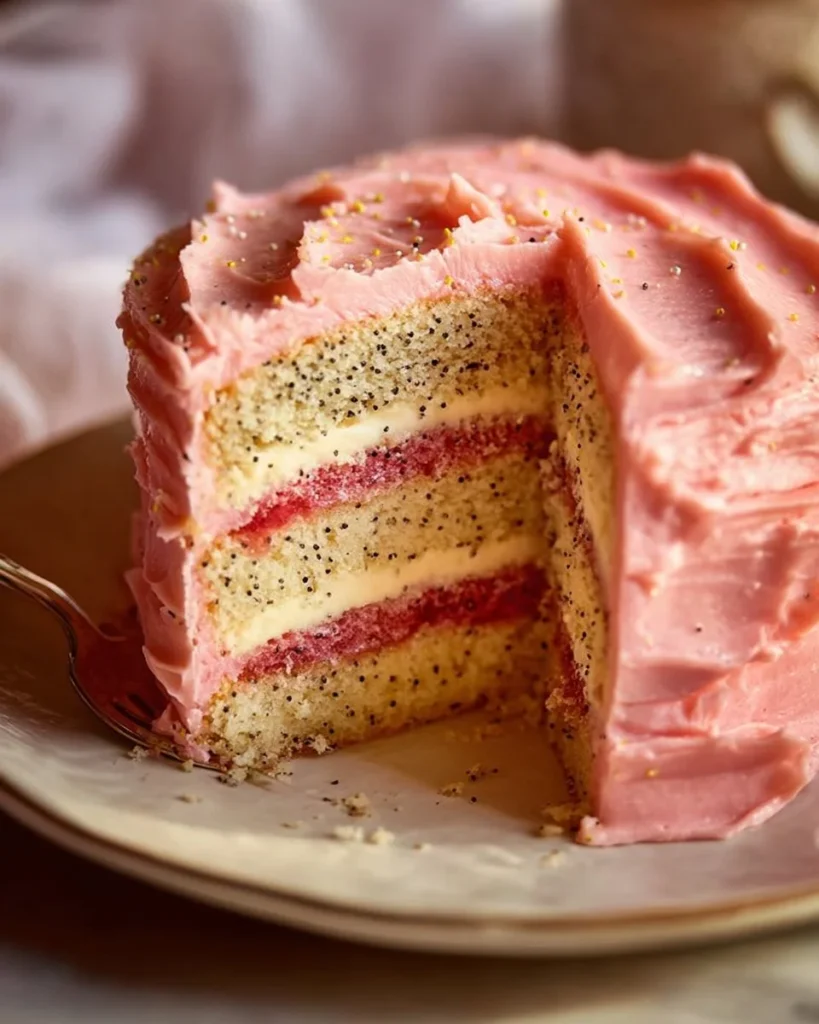 Meyer Lemon and Poppy Seed Layer Cake with Roasted Rhubarb and Thyme Compote