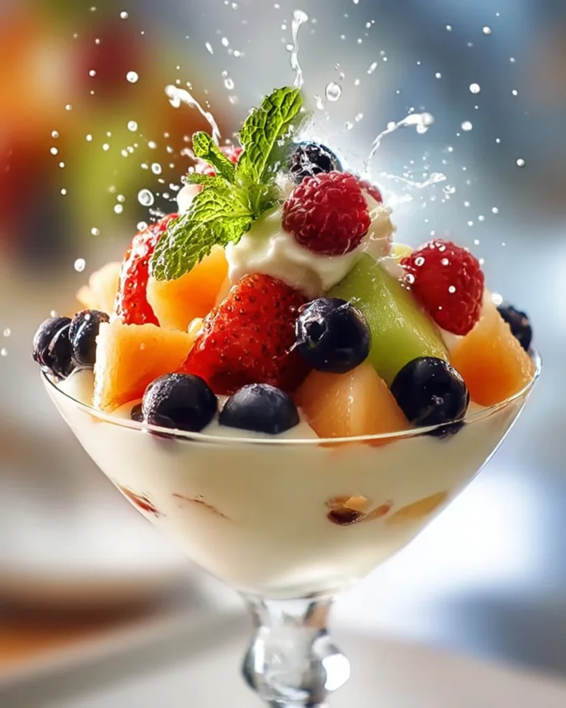 Delicious milk and fruit dessert showcasing fresh ingredients and vibrant colors
