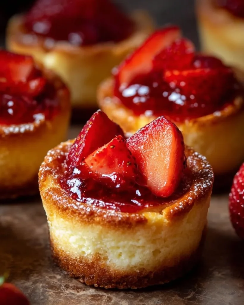 Mini brown butter popovers topped with delicious jammy strawberries