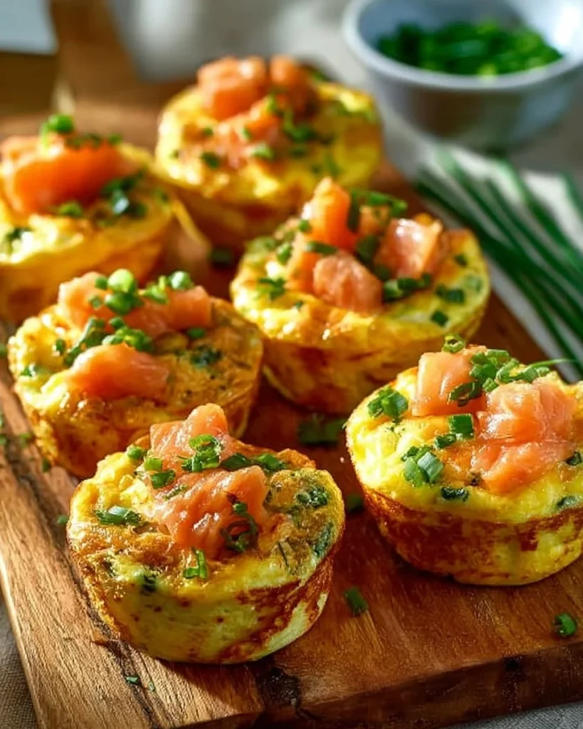 Mini leek and smoked salmon quiches on a platter