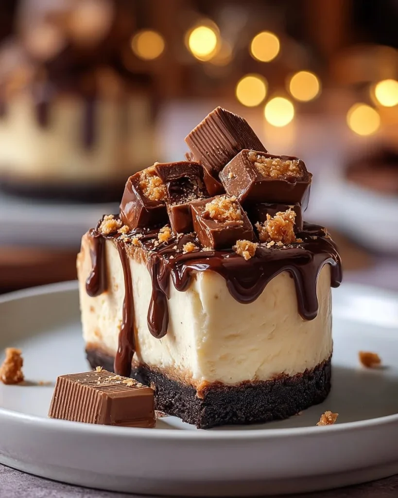 Mini Twix cheesecakes topped with chocolate and caramel drizzle