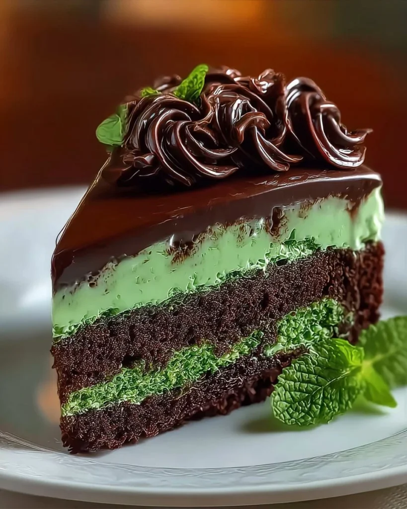 Mint Chocolate Brownie Bliss Cheesecake with rich chocolate layers and mint garnish