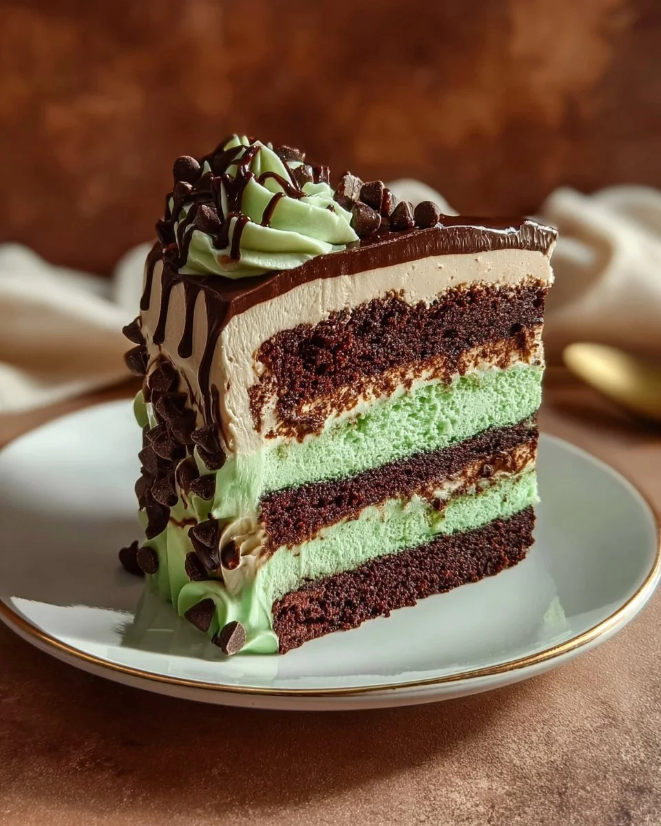 Delicious Mint Chocolate Fudge Cheesecake Cake topped with chocolate and mint decorations