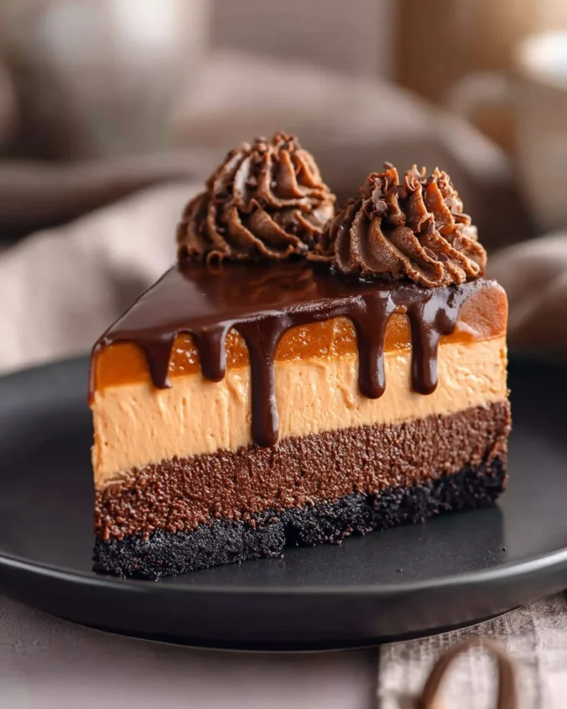 Delicious mocha cheesecake topped with chocolate and coffee flavors