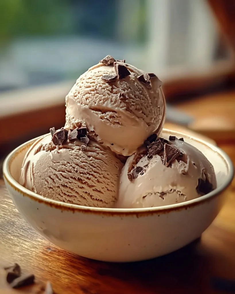 Delicious Mocha Noir Ice Cream with coffee and dark chocolate swirls
