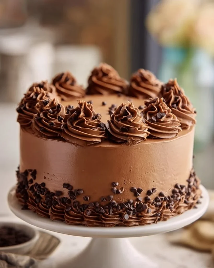Mocha Peanut Butter Layer Cake with rich chocolate and peanut butter layers