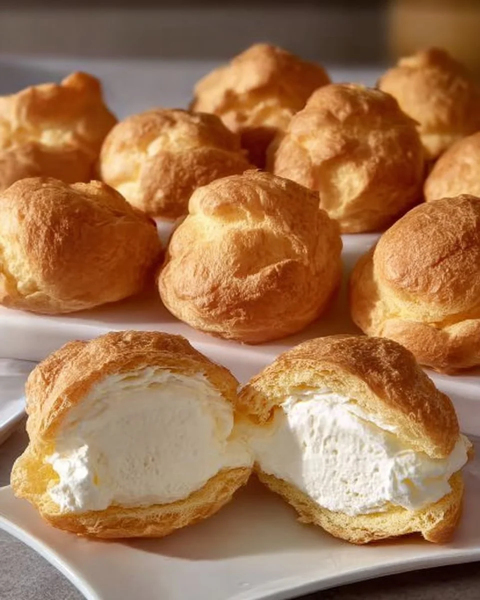 Mom's famous cream puffs filled with rich cream and topped with powdered sugar