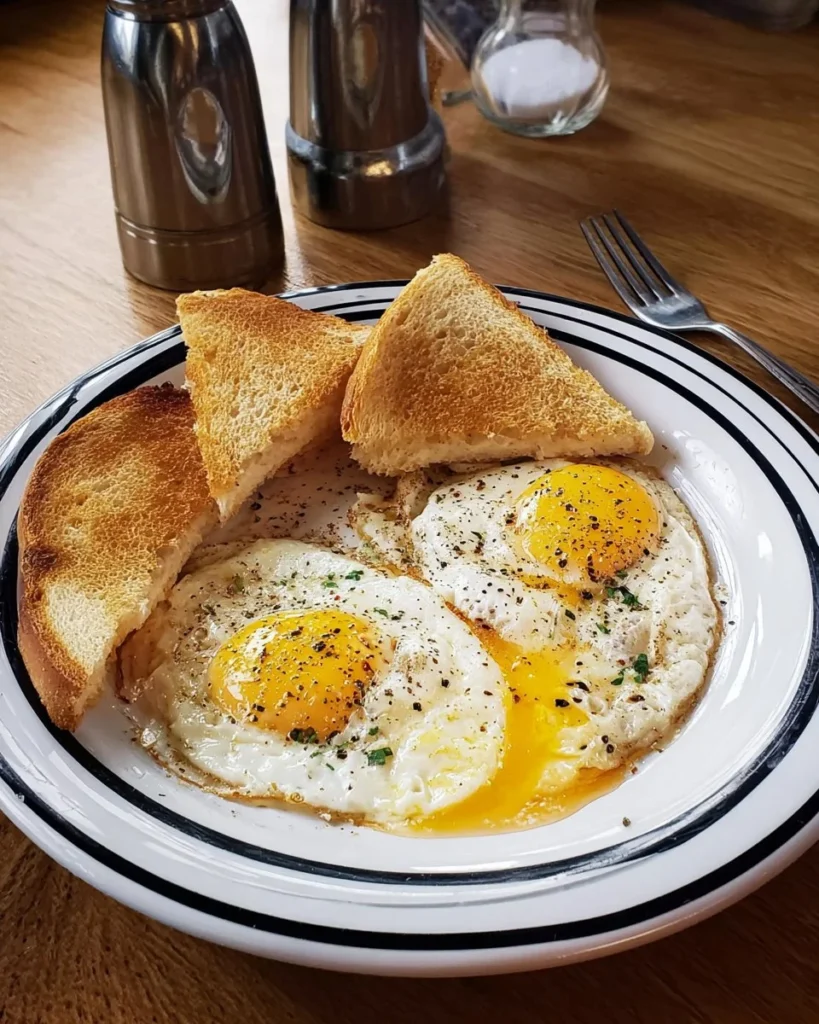 A delicious spread of Monday breakfast options including eggs, toast, and fruit.