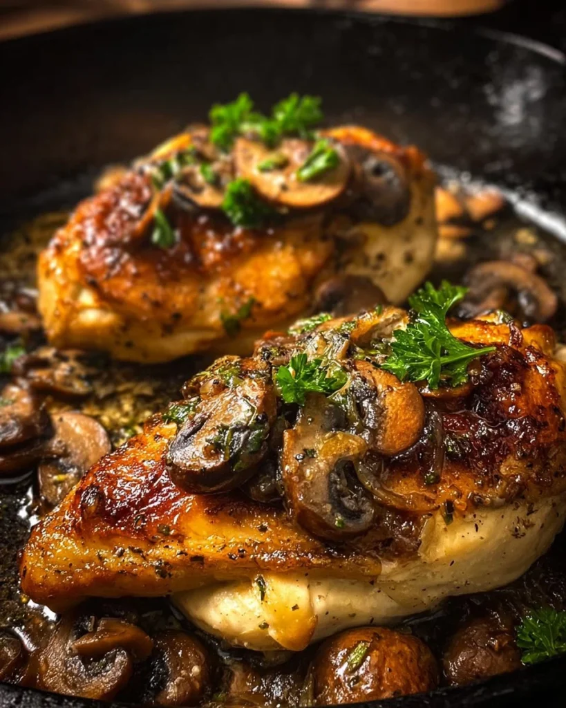 Mouthwatering mushroom-stuffed chicken breasts on a plate