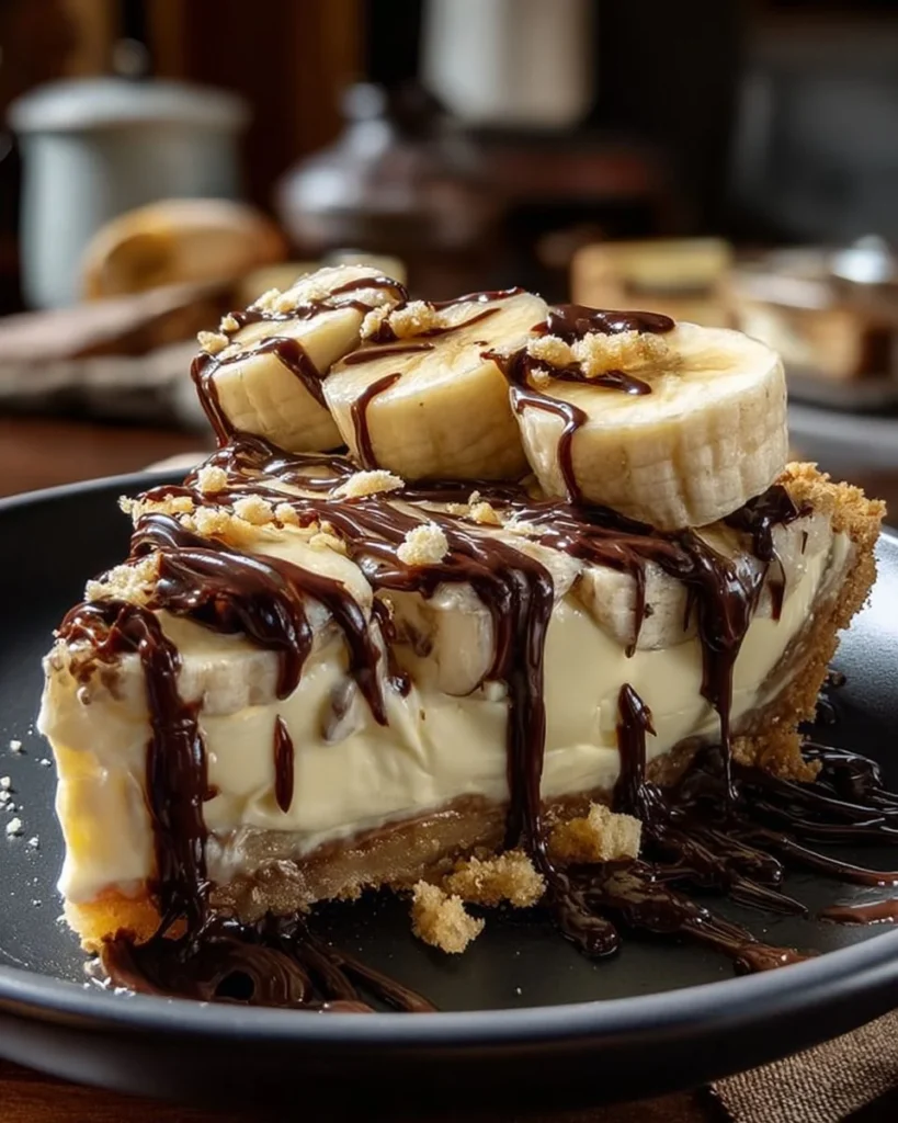 No-bake banana cream cheesecake with whipped cream and banana slices topping