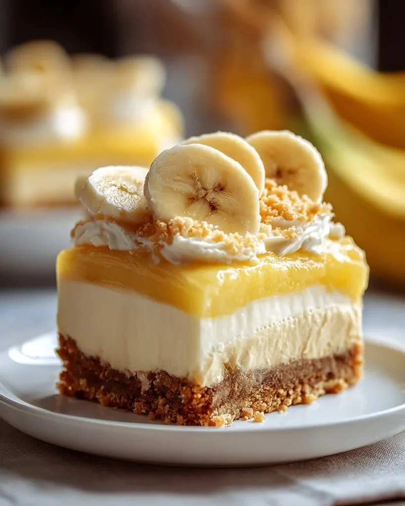 No-Bake Banana Cream Cheesecake topped with slices of fresh bananas